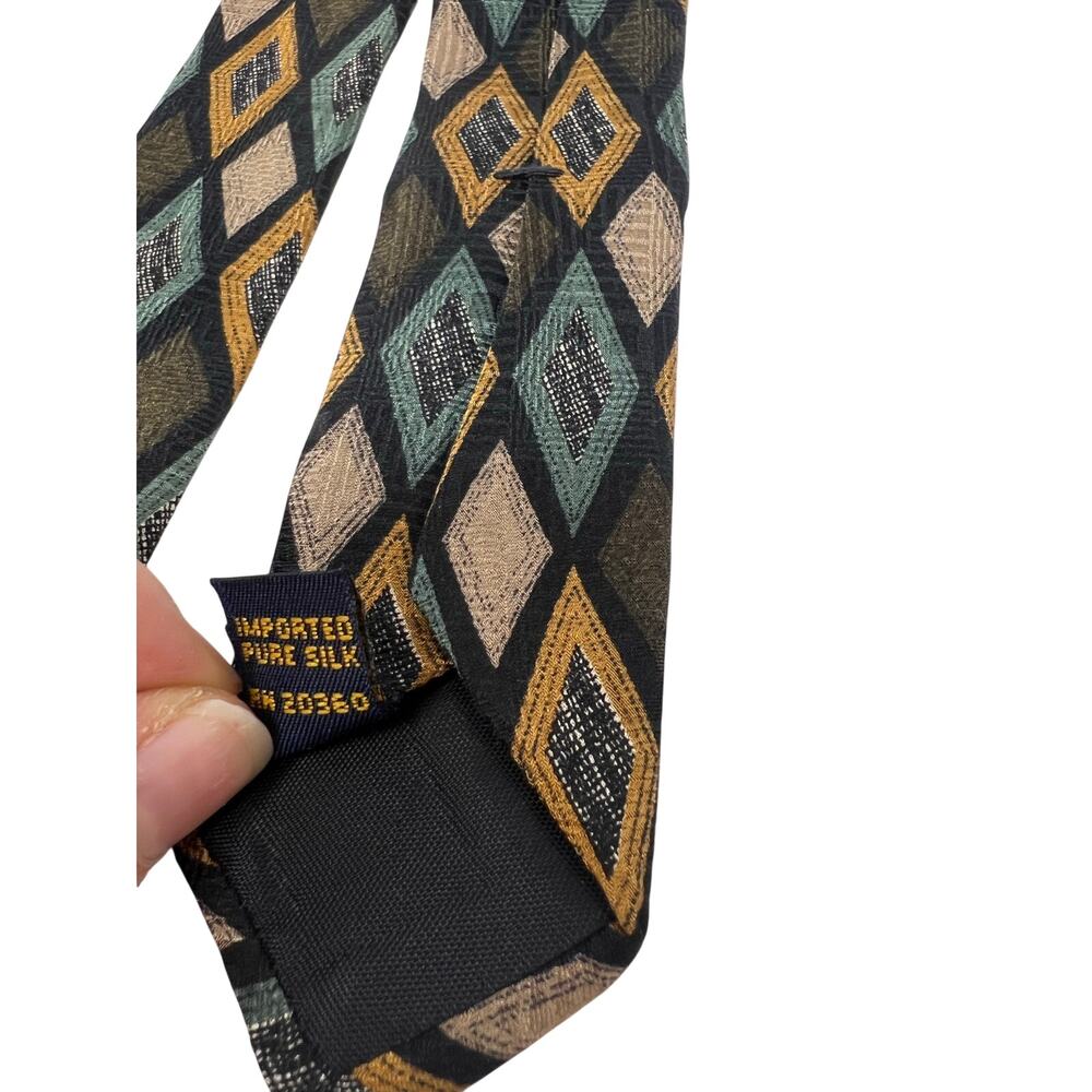 Natural Exchange Alexander Lloyd XL Repp Silk Tie Diamond Vintage - Picture 10 of 10